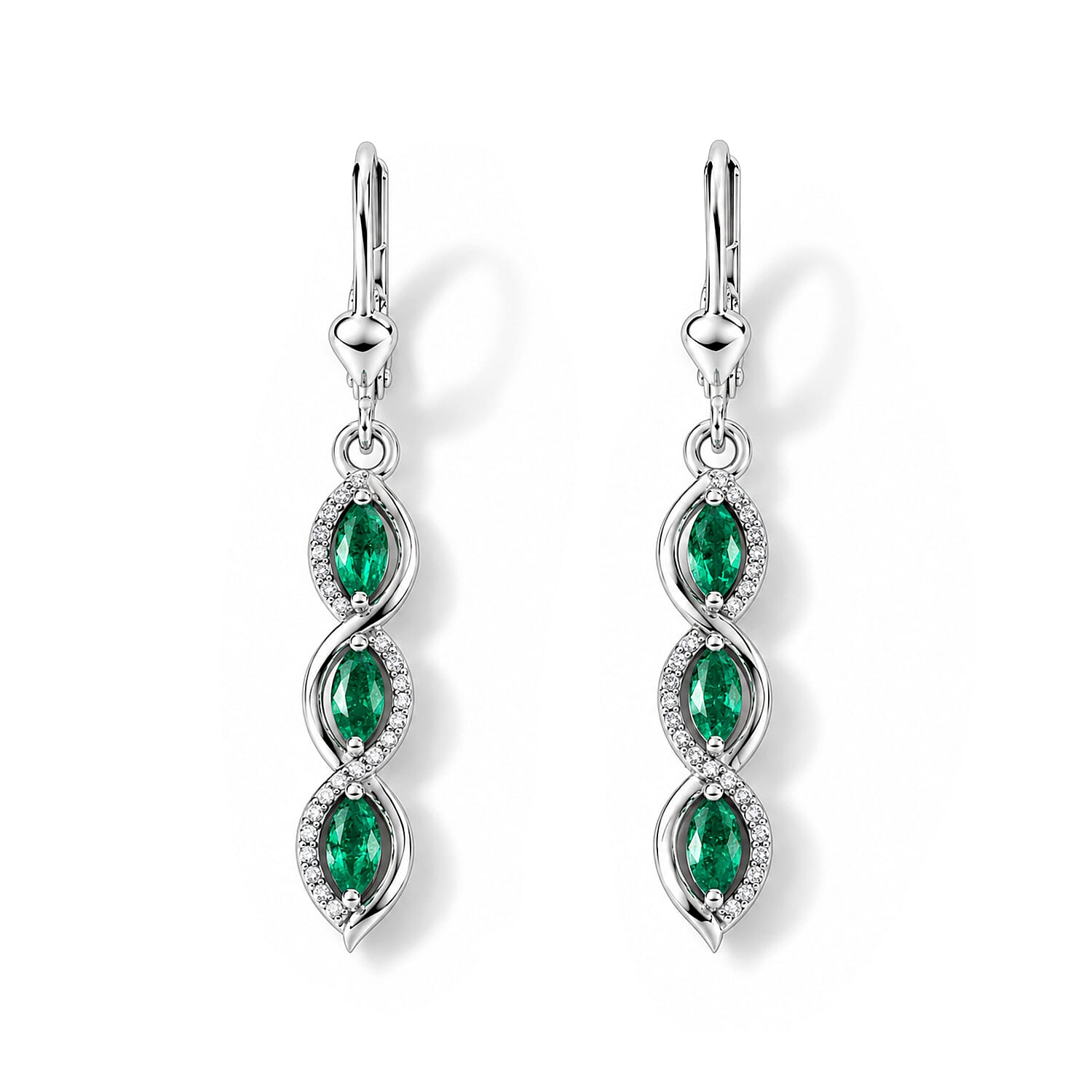 D'Joy Premium Kagem Zambian Emerald 0.80 ctw Infinity Vine Earrings in Rhodium Over Sterling Silver