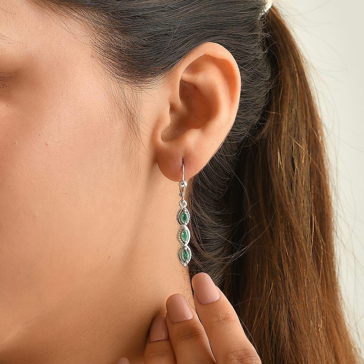 D'Joy Premium Kagem Zambian Emerald 0.80 ctw Infinity Vine Earrings in Rhodium Over Sterling Silver
