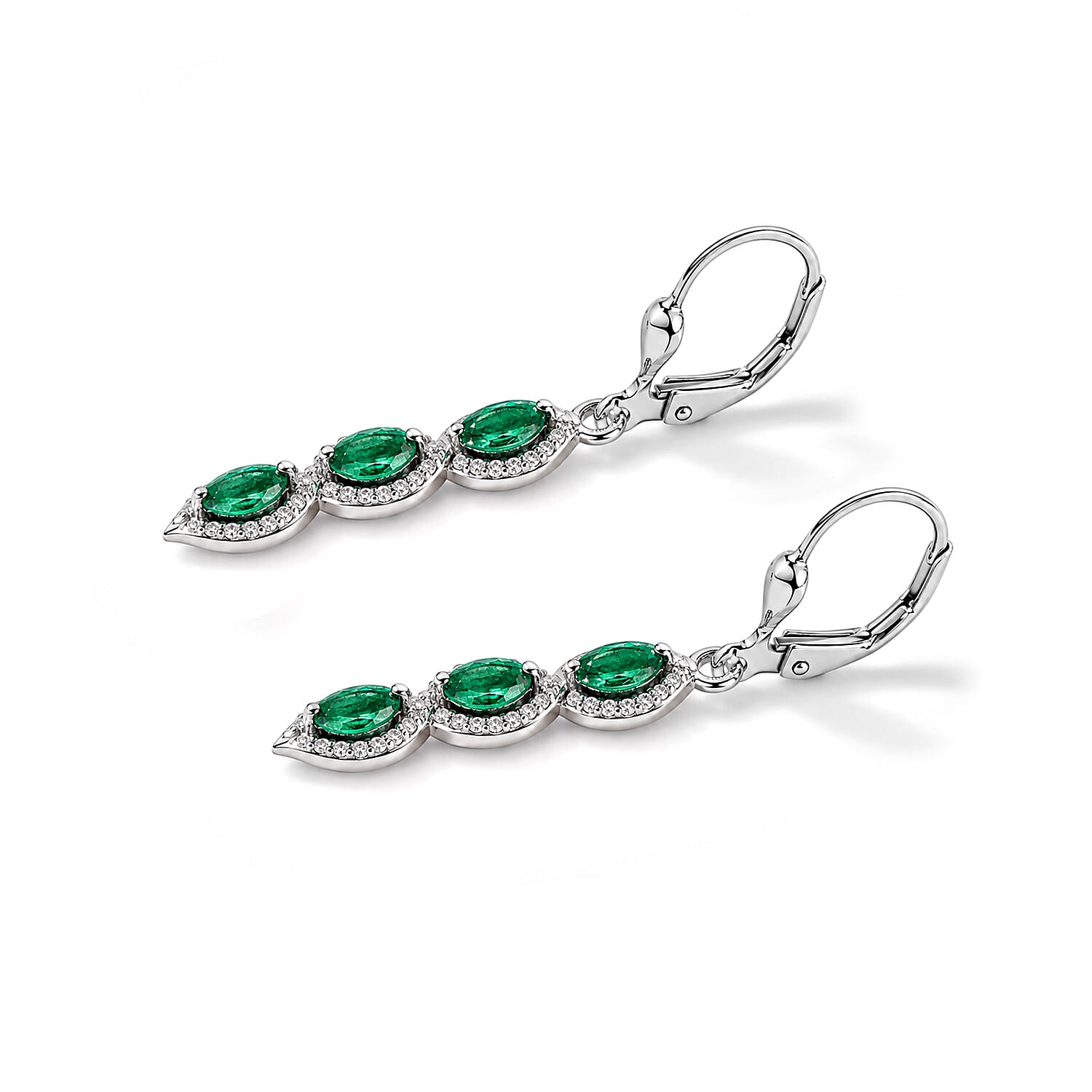 D'Joy Premium Kagem Zambian Emerald 0.80 ctw Infinity Vine Earrings in Rhodium Over Sterling Silver