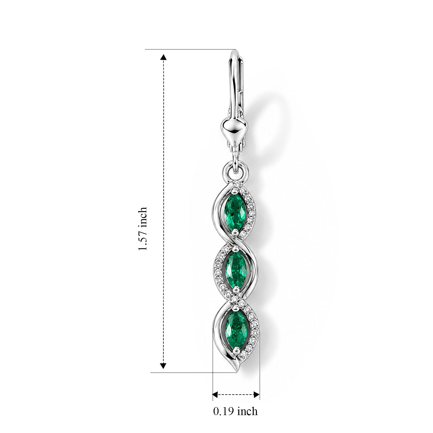D'Joy Premium Kagem Zambian Emerald 0.80 ctw Infinity Vine Earrings in Rhodium Over Sterling Silver