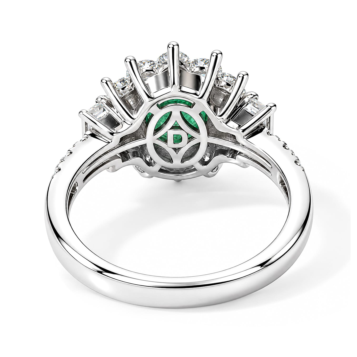 D'Joy Premium Kagem Zambian Emerald and Moissanite 2.00 ctw Floral Radiance Ring in Rhodium Over Sterling Silver (Size 6.0)
