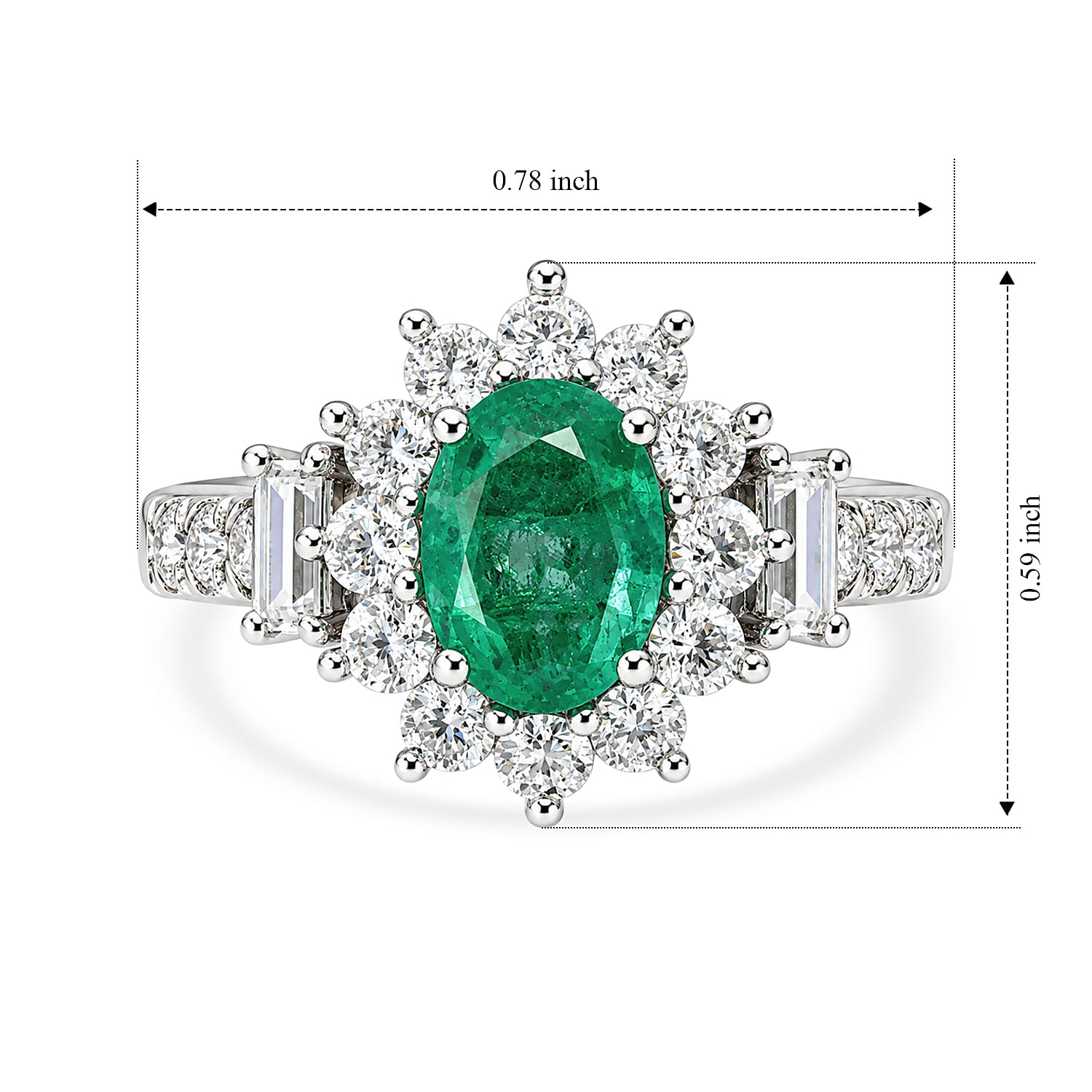 D'Joy Premium Kagem Zambian Emerald and Moissanite 2.00 ctw Floral Radiance Ring in Rhodium Over Sterling Silver (Size 6.0)