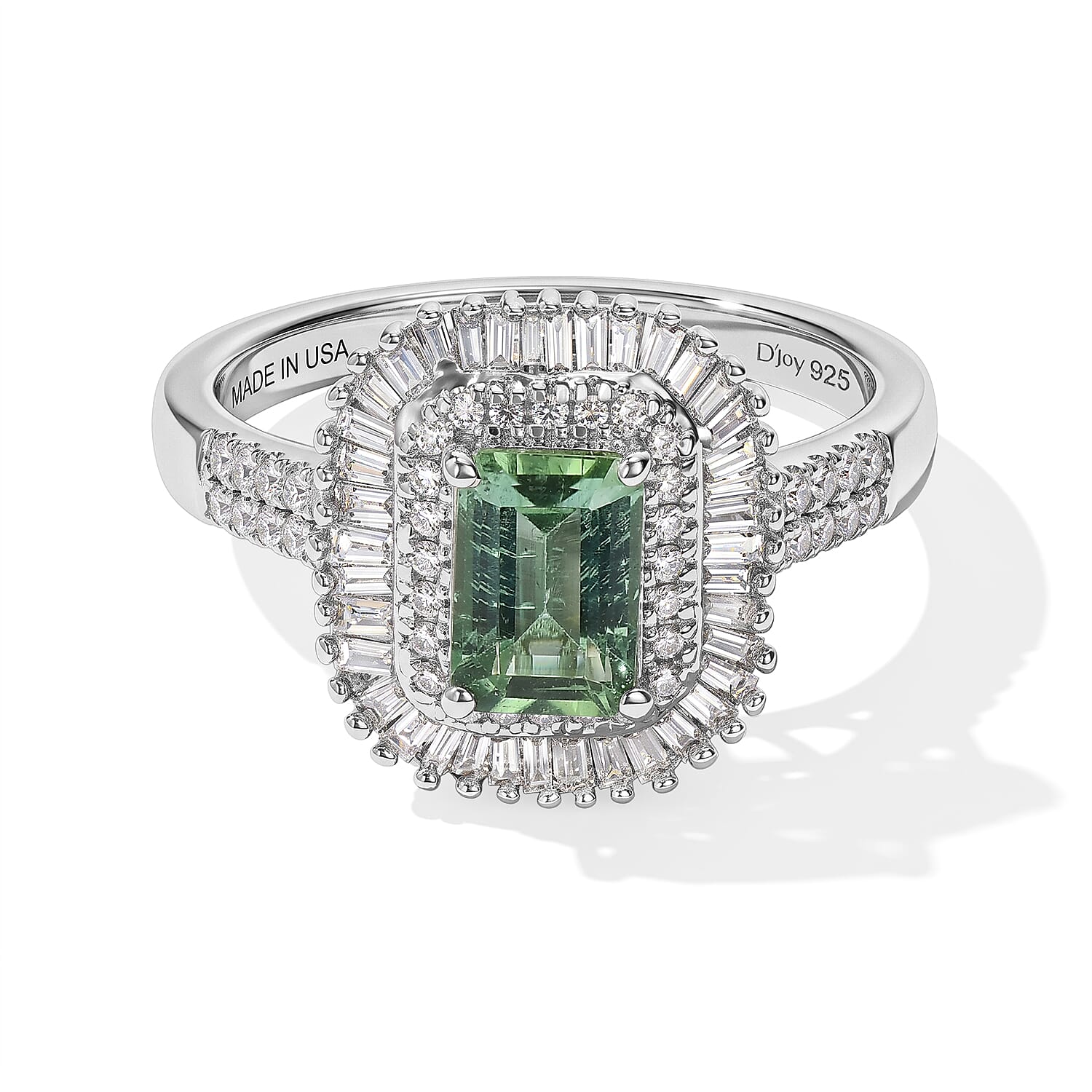D'Joy AAA Arquiana Mint Tourmaline and Diamond 1.80 ctw Ring in Rhodium Over Sterling Silver (Size 6.0)