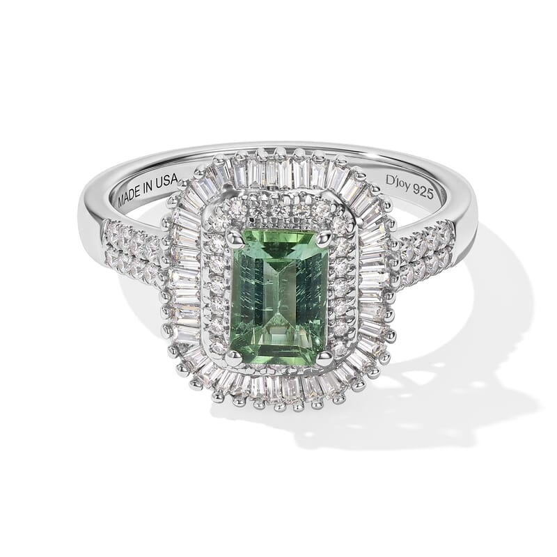 D'Joy AAA Arquiana Mint Tourmaline and Diamond 1.80 ctw Ring in Rhodium Over Sterling Silver (Size 6.0)