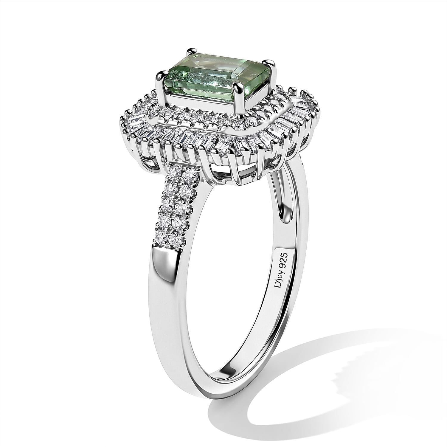D'Joy AAA Arquiana Mint Tourmaline and Diamond 1.80 ctw Ring in Rhodium Over Sterling Silver (Size 6.0)