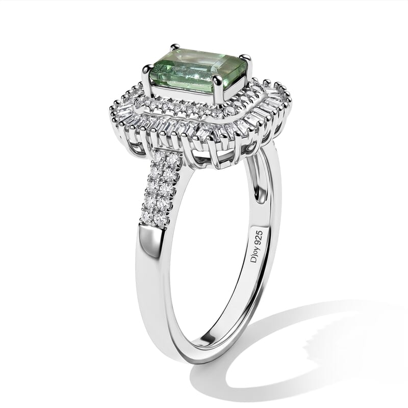 D'Joy AAA Arquiana Mint Tourmaline and Diamond 1.80 ctw Ring in Rhodium Over Sterling Silver (Size 6.0)