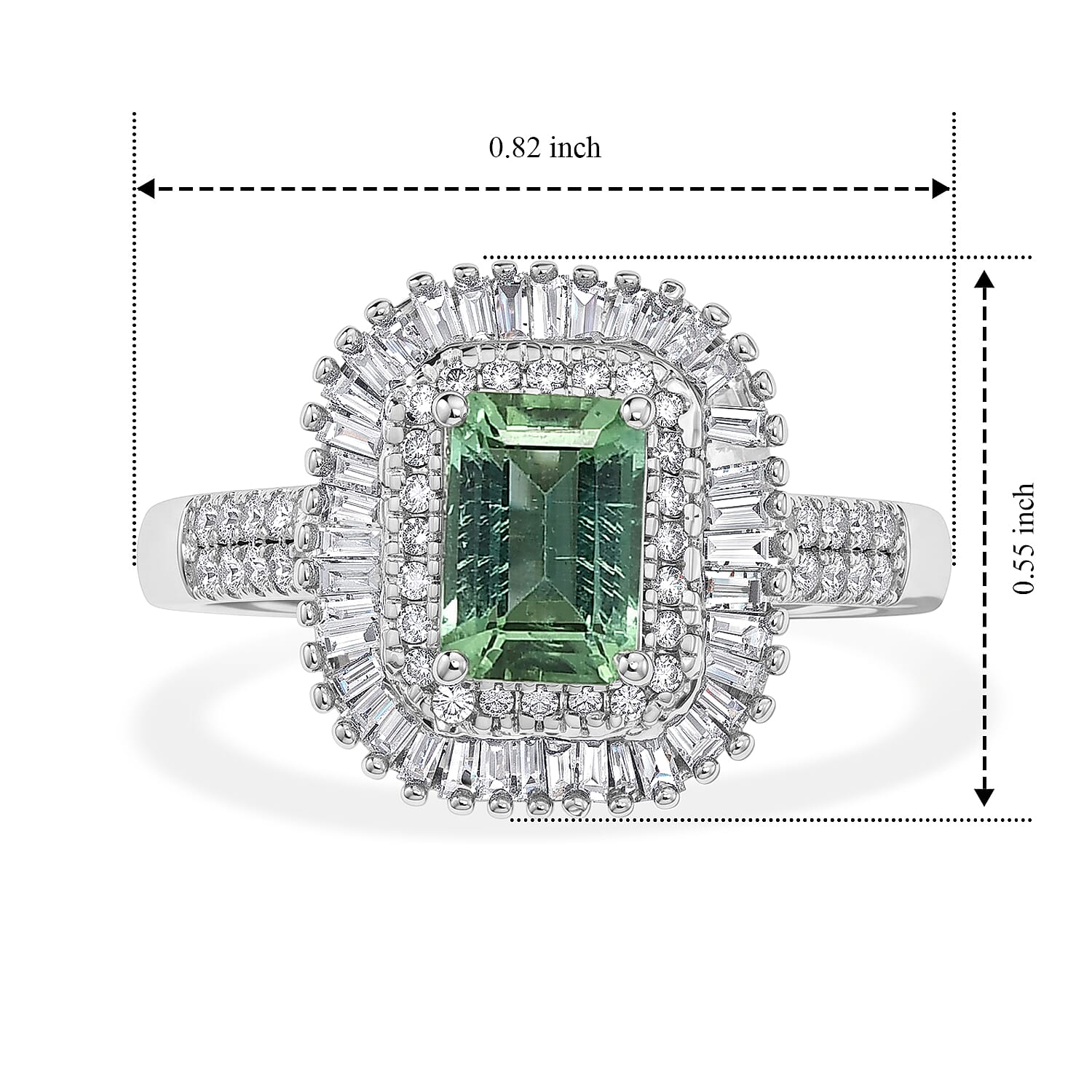 D'Joy AAA Arquiana Mint Tourmaline and Diamond 1.80 ctw Ring in Rhodium Over Sterling Silver (Size 6.0)