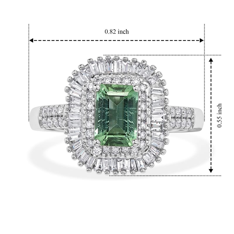 D'Joy AAA Arquiana Mint Tourmaline and Diamond 1.80 ctw Ring in Rhodium Over Sterling Silver (Size 6.0)