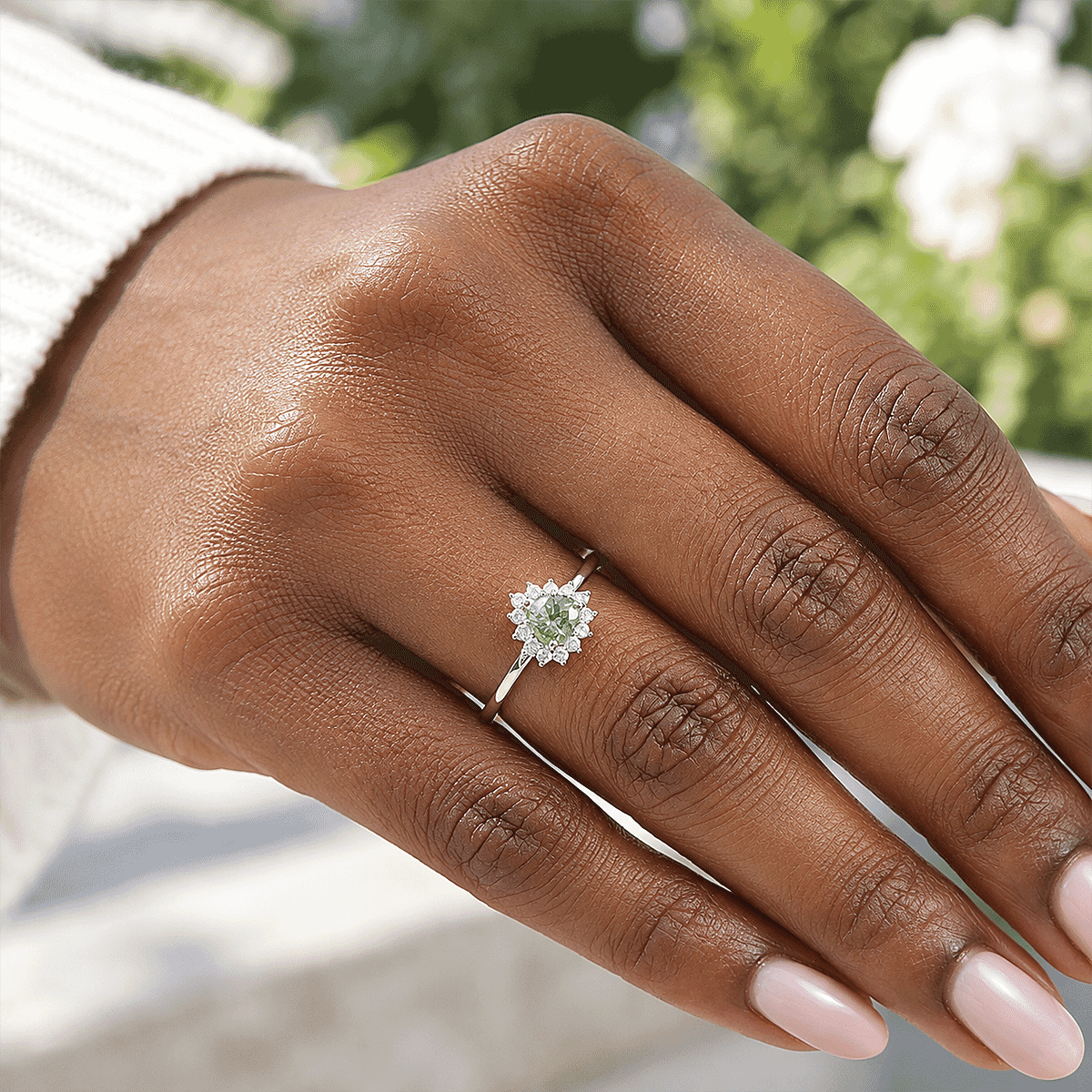 D'Joy AAA Arquiana Mint Tourmaline and Diamond 0.70 ctw Ring in Rhodium Over Sterling Silver (Size 6.0)