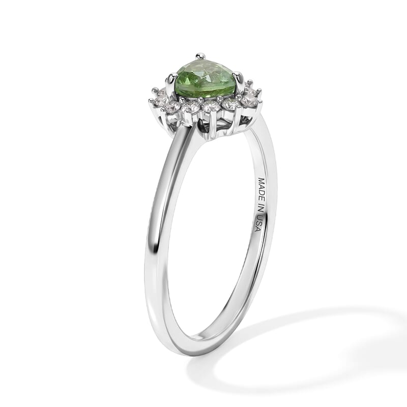 D'Joy AAA Arquiana Mint Tourmaline and Diamond 0.70 ctw Ring in Rhodium Over Sterling Silver (Size 6.0)
