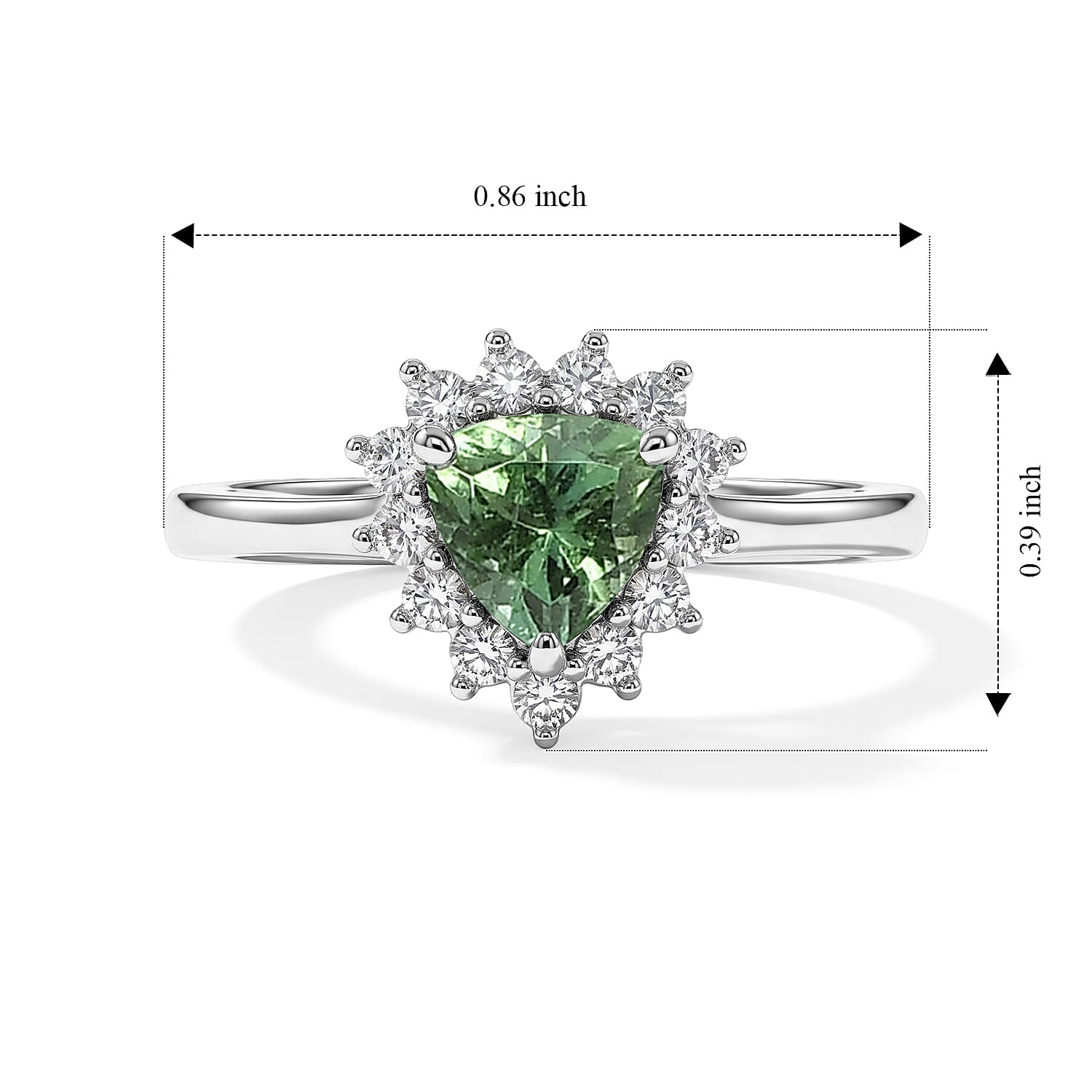 D'Joy AAA Arquiana Mint Tourmaline and Diamond 0.70 ctw Ring in Rhodium Over Sterling Silver (Size 6.0)