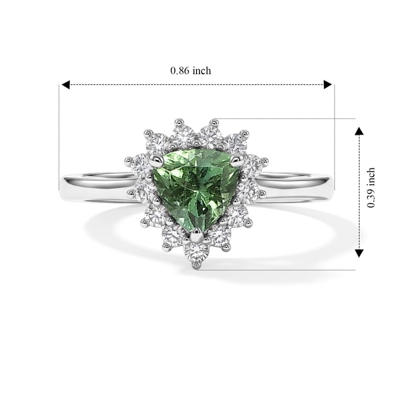 D'Joy AAA Arquiana Mint Tourmaline and Diamond 0.70 ctw Ring in Rhodium Over Sterling Silver (Size 6.0)