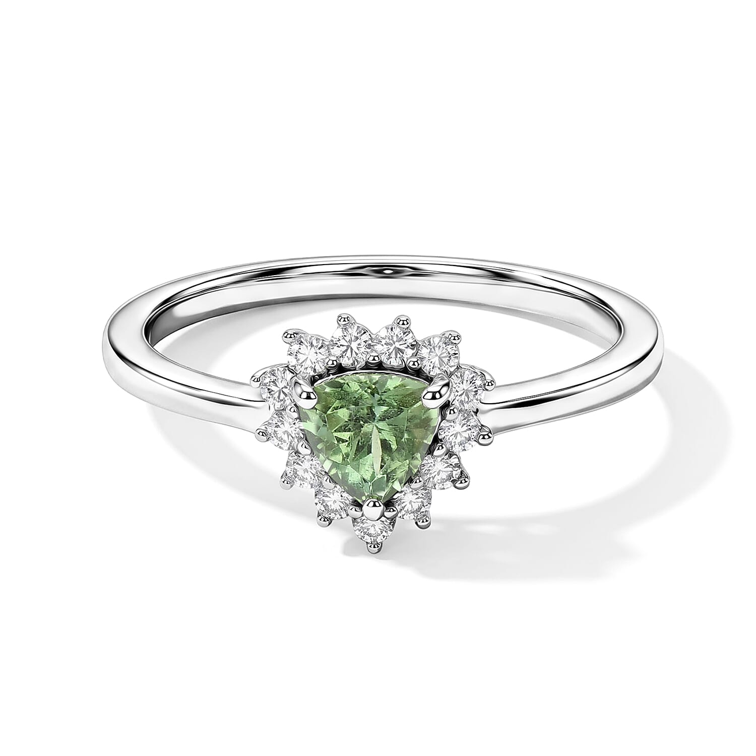 D'Joy AAA Arquiana Mint Tourmaline and Diamond 0.70 ctw Ring in Rhodium Over Sterling Silver (Size 9.0)