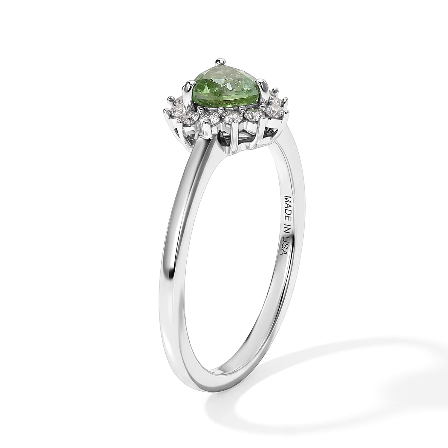D'Joy AAA Arquiana Mint Tourmaline and Diamond 0.70 ctw Ring in Rhodium Over Sterling Silver (Size 9.0)