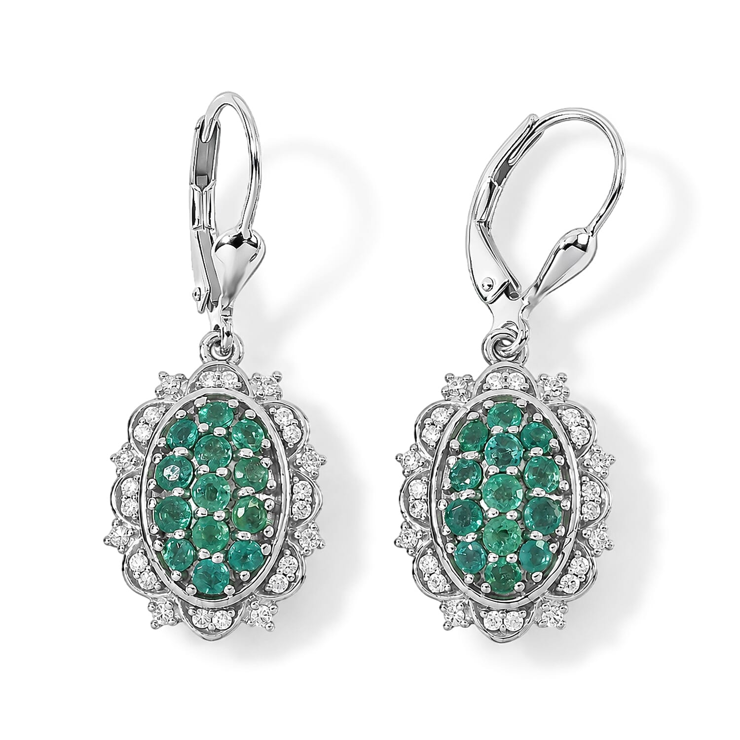 D'Joy Premium Kagem Zambian Emerald and Moissanite 1.40 ctw Earrings in Rhodium Over Sterling Silver