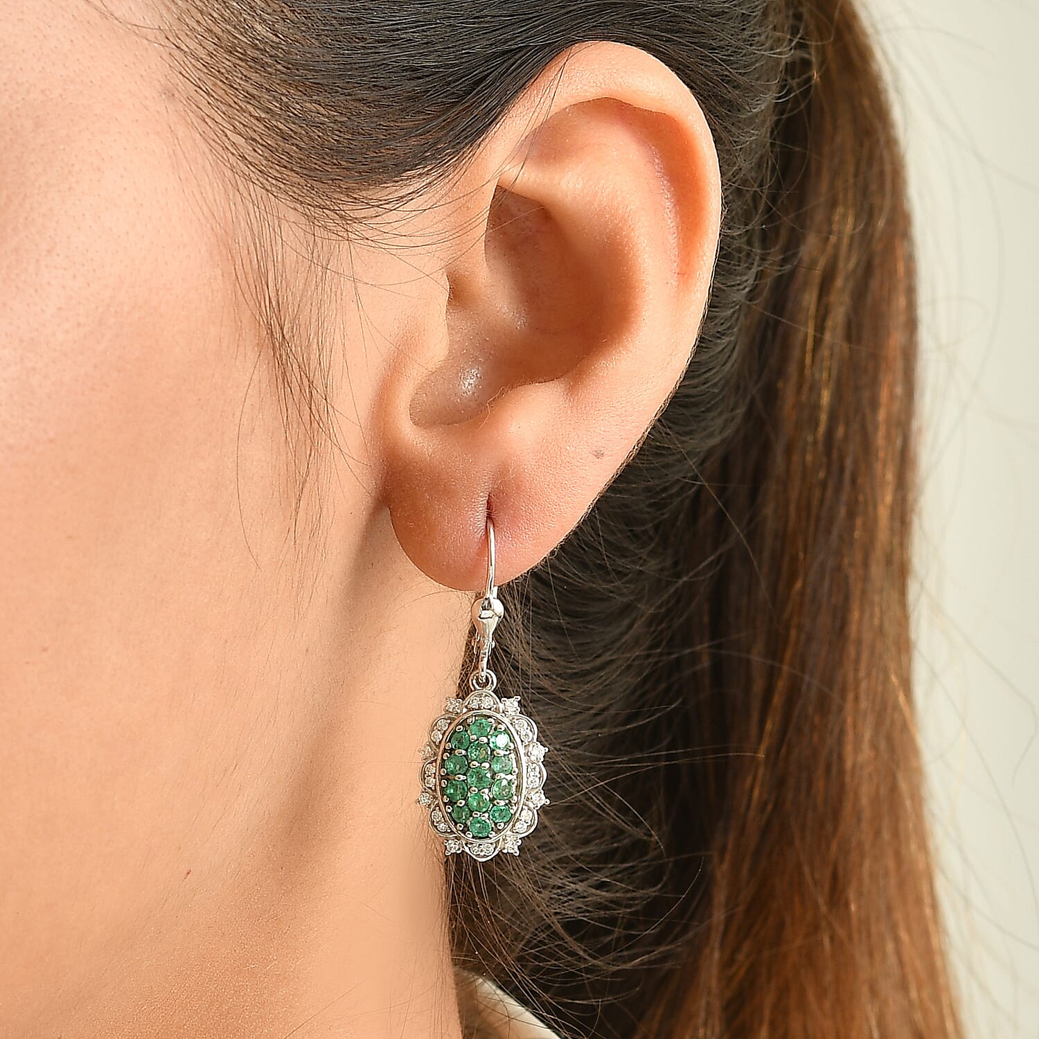 D'Joy Premium Kagem Zambian Emerald and Moissanite 1.40 ctw Earrings in Rhodium Over Sterling Silver