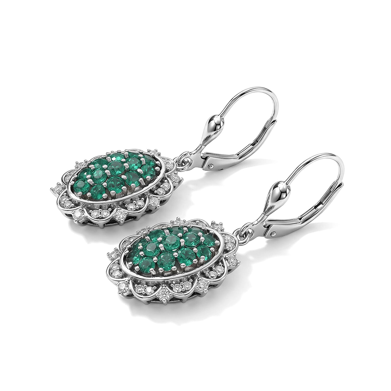 D'Joy Premium Kagem Zambian Emerald and Moissanite 1.40 ctw Earrings in Rhodium Over Sterling Silver