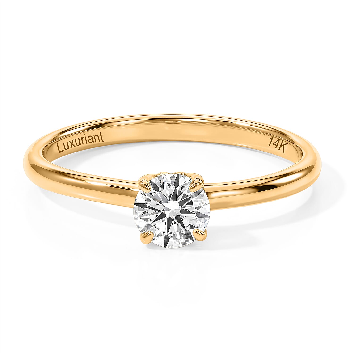 Luxuriant Lab Grown Diamond E-F VS 0.50 ctw Solitaire Featherlight Comfort Band Ring in 14K Yellow Gold (Size 4.0)