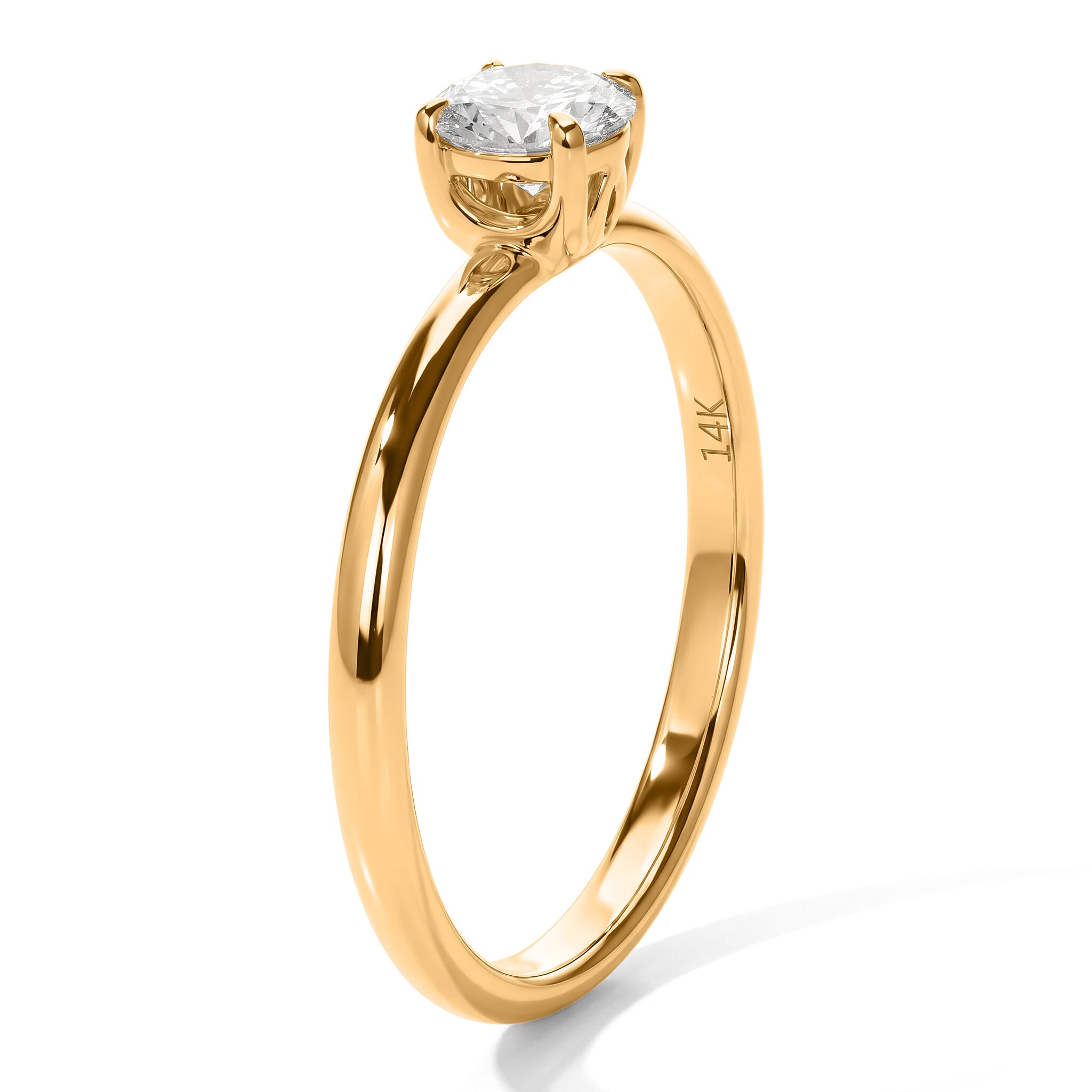 Luxuriant Lab Grown Diamond E-F VS 0.50 ctw Solitaire Featherlight Comfort Band Ring in 14K Yellow Gold (Size 4.0)