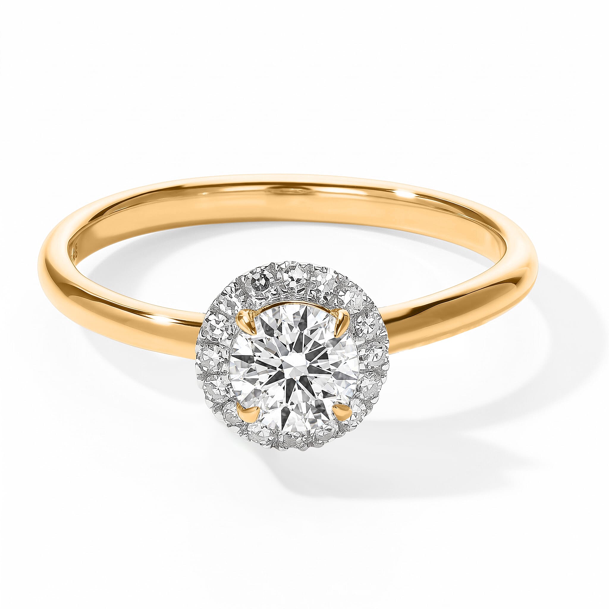 Luxuriant Lab Grown Diamond E-F VS 0.75 ctw Halo Featherlight Comfort Band Ring in 14K Yellow Gold (Size 4.0)