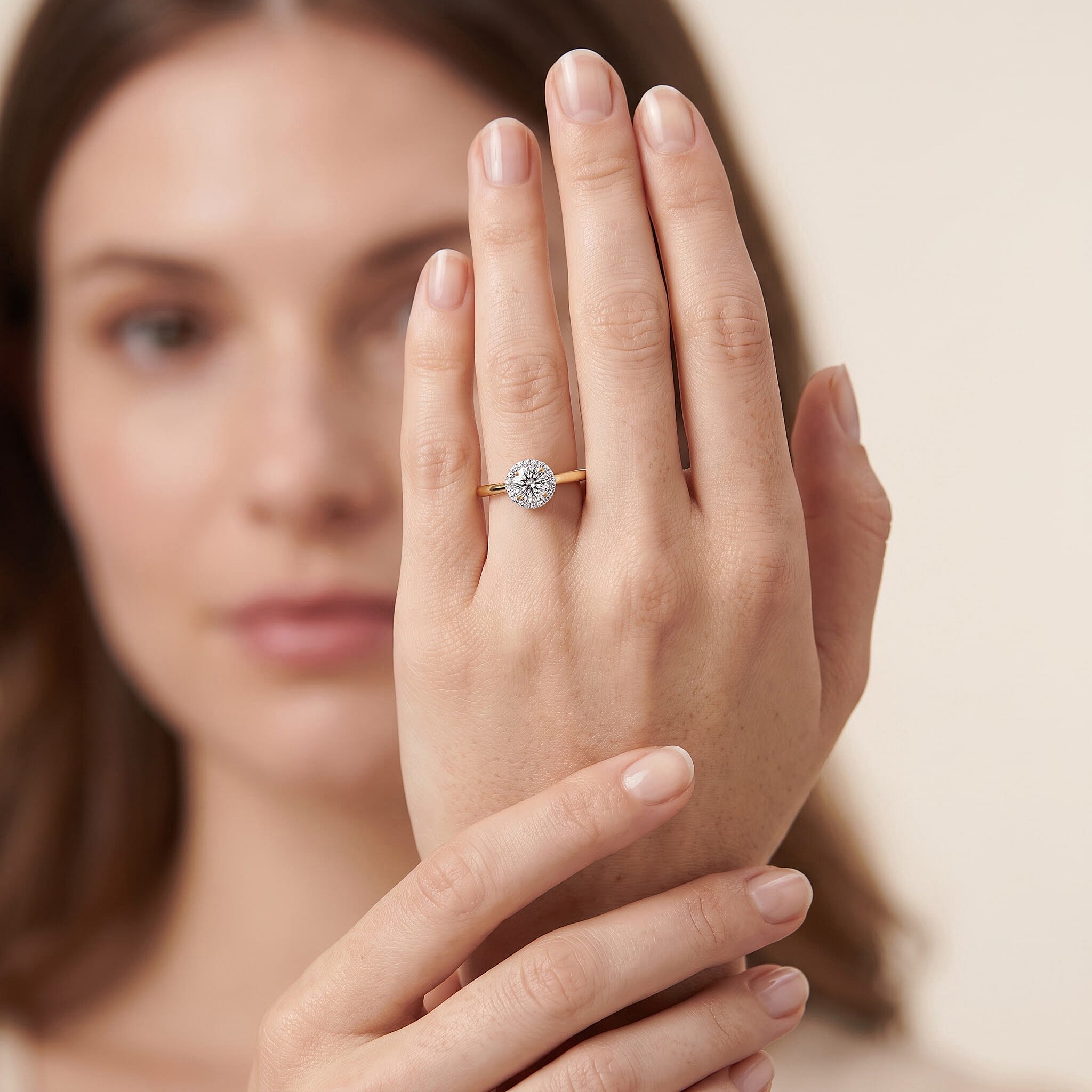 Luxuriant Lab Grown Diamond E-F VS 0.75 ctw Halo Featherlight Comfort Band Ring in 14K Yellow Gold (Size 4.0)