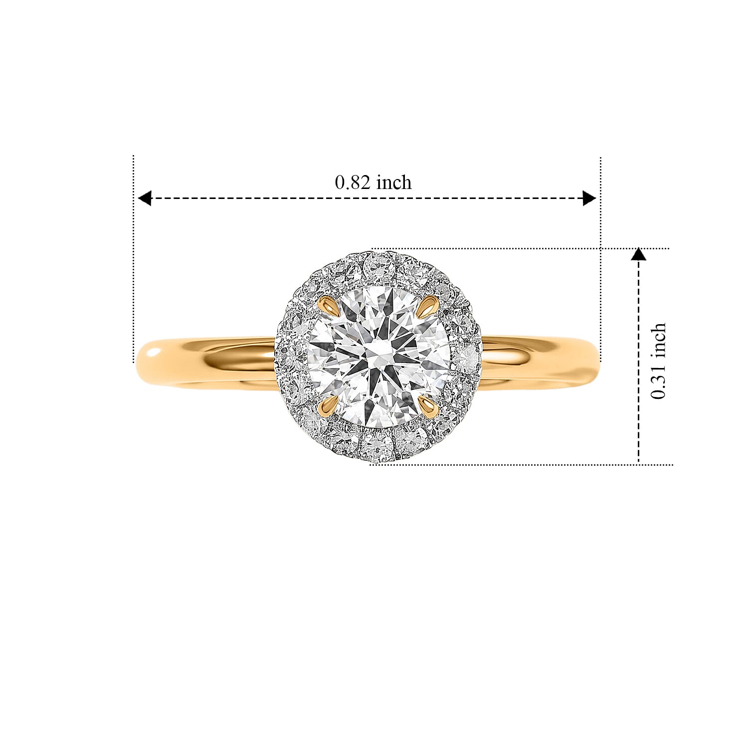 Luxuriant Lab Grown Diamond E-F VS 0.75 ctw Halo Featherlight Comfort Band Ring in 14K Yellow Gold (Size 4.0)
