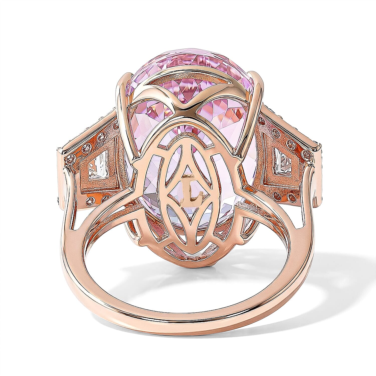 AAA Martha Rocha Kunzite, Lab Grown White and Pink Diamond VS 17.40 ctw Crown Jewel Ring in 10K Rose Gold (Size 5.0) 4 Grams