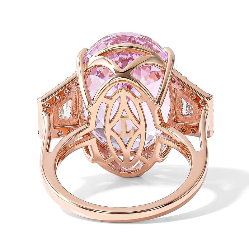 AAA Martha Rocha Kunzite, Lab Grown White and Pink Diamond VS 17.40 ctw Crown Jewel Ring in 10K Rose Gold (Size 6.0) 4 Grams