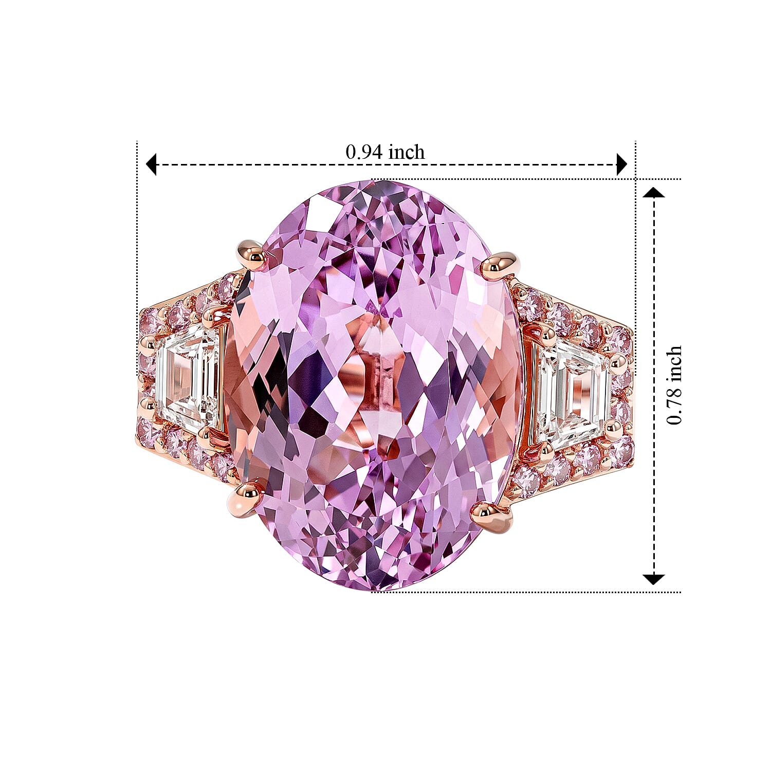 AAA Martha Rocha Kunzite, Lab Grown White and Pink Diamond VS 17.40 ctw Crown Jewel Ring in 10K Rose Gold (Size 6.0) 4 Grams