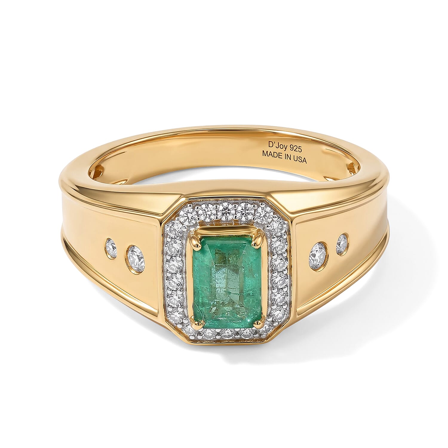D'Joy Premium Emerald and Moissanite 1.30 ctw Men s Ring in 18K Vermeil Yellow Gold Over Sterling Silver (Size 10.0)