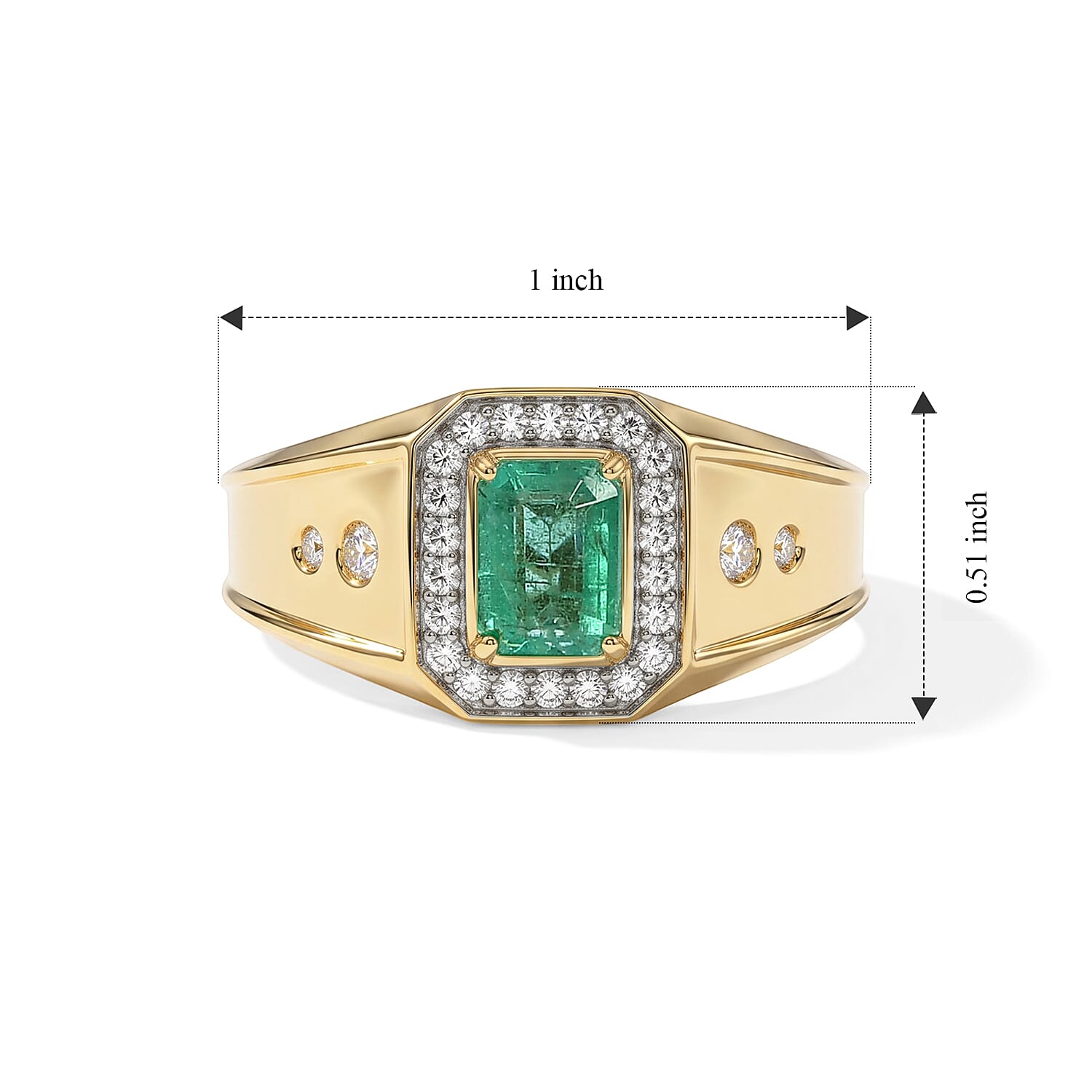 D'Joy Premium Emerald and Moissanite 1.30 ctw Men s Ring in 18K Vermeil Yellow Gold Over Sterling Silver (Size 10.0)