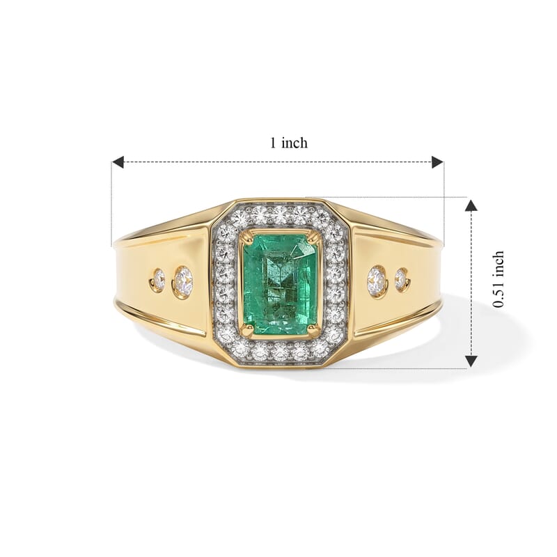 D'Joy Premium Kagem Zambian Emerald, Moissanite 1.30 ctw Men's Ring in 18K Vermeil Yellow Gold Over Sterling Silver (Size 12.0)