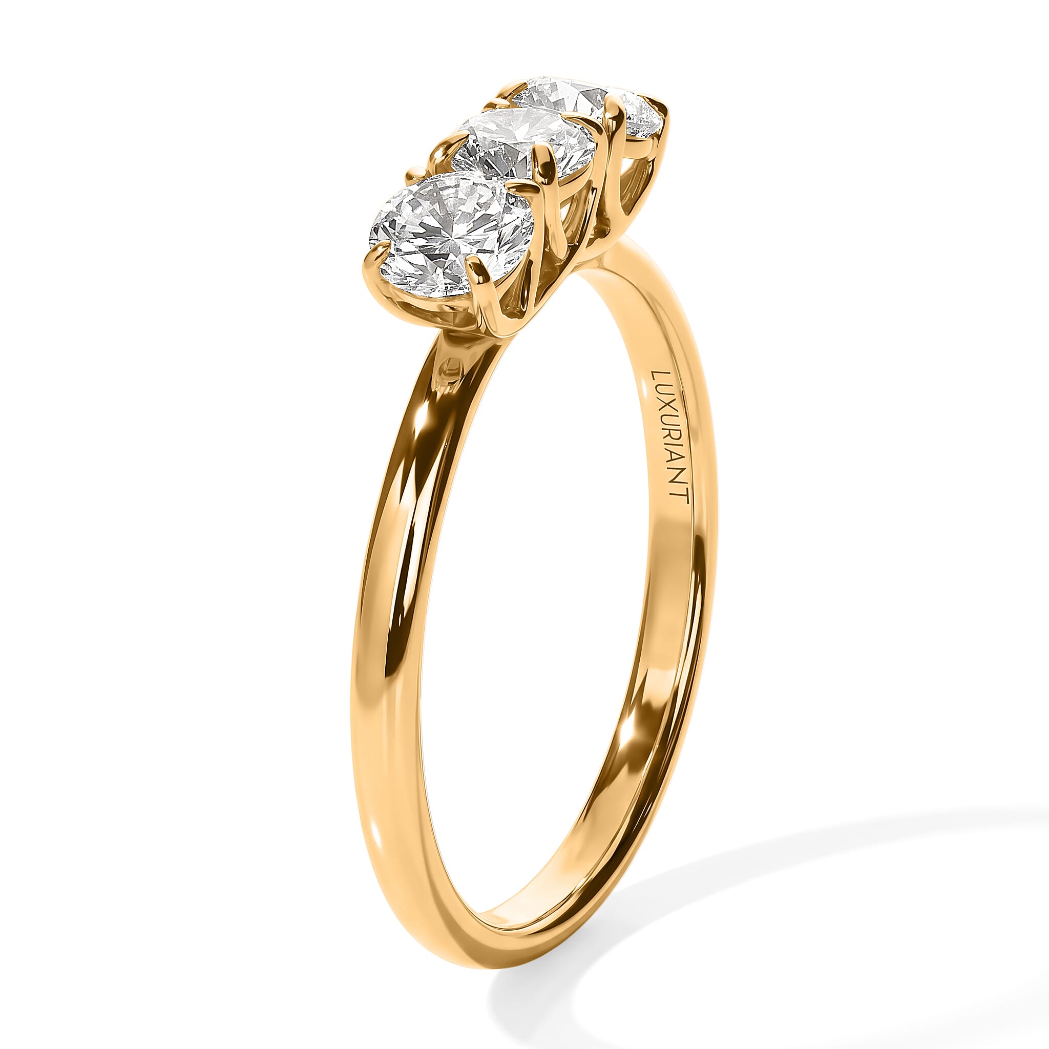 Luxuriant Lab Grown Diamond E-F VS 0.75 ctw Trilogy Featherlight Comfort Band Ring in 14K Yellow Gold (Size 4.0)