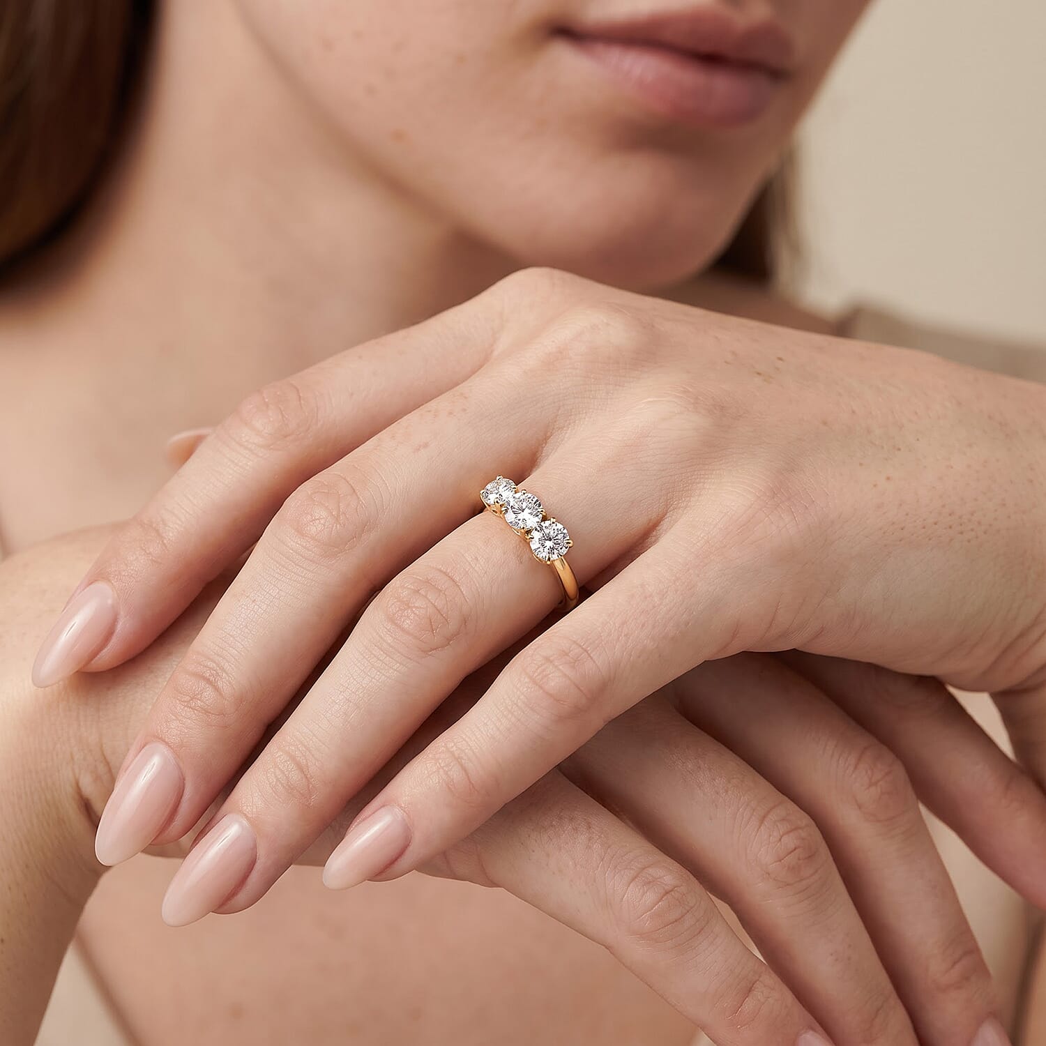 Luxuriant Lab Grown Diamond E-F VS 0.75 ctw Trilogy Featherlight Comfort Band Ring in 14K Yellow Gold (Size 4.0)