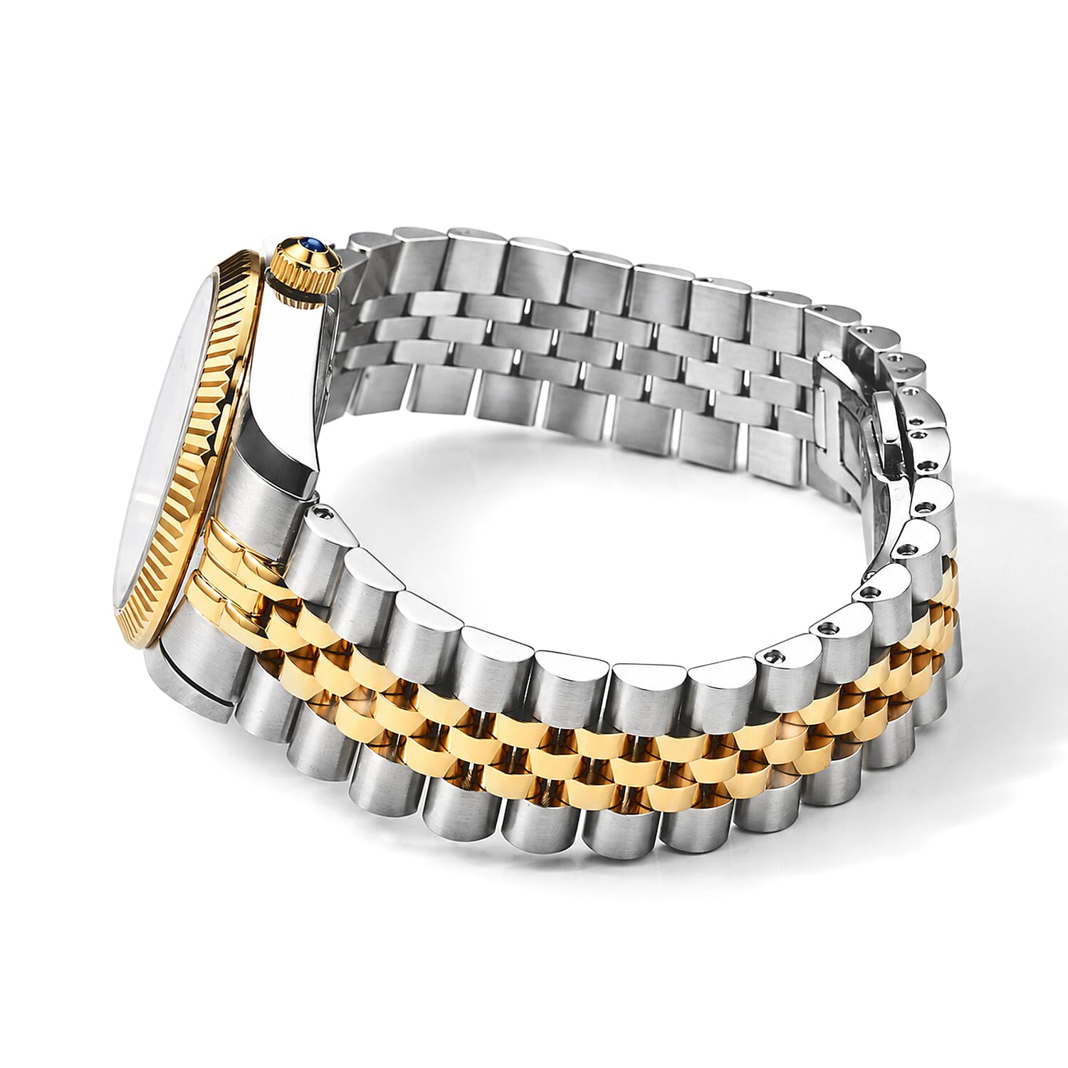 GP Multi Color Austrian Crystal 0.10 ctw Ronda 763 Swiss Movement Watch in ION Plated YG and Stainless Steel