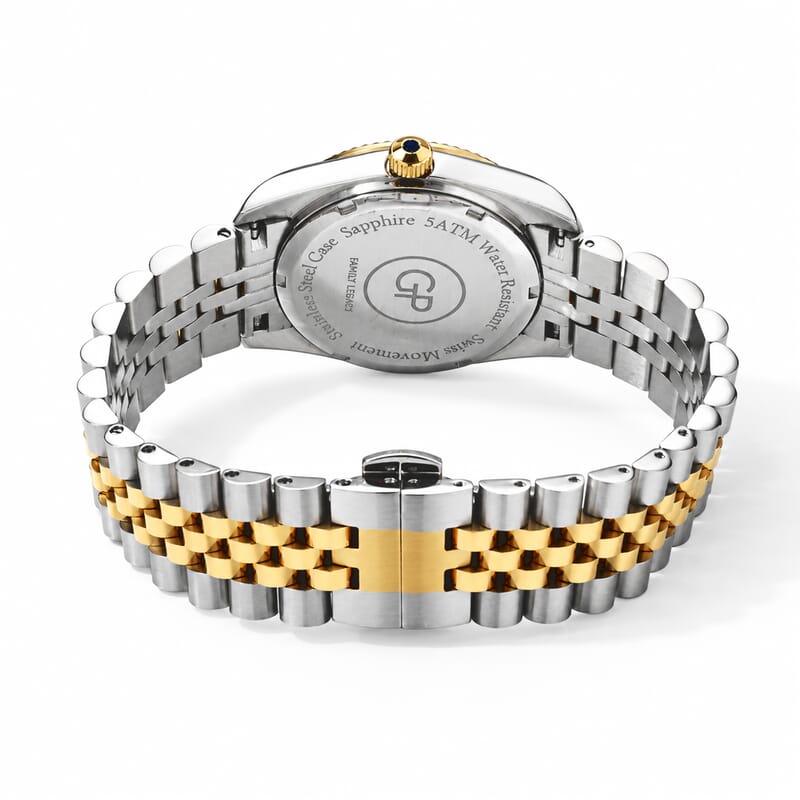 GP Multi Color Austrian Crystal 0.10 ctw Ronda 763 Swiss Movement Watch in ION Plated YG and Stainless Steel