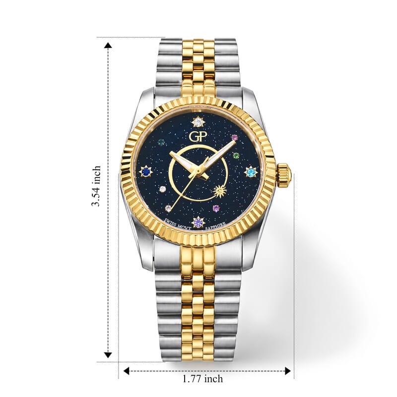 GP Multi Color Austrian Crystal 0.10 ctw Ronda 763 Swiss Movement Watch in ION Plated YG and Stainless Steel