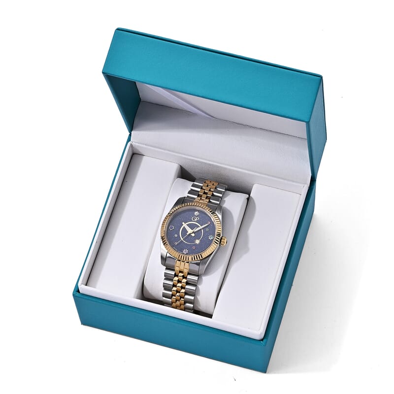 GP Multi Color Austrian Crystal 0.10 ctw Ronda 763 Swiss Movement Watch in ION Plated YG and Stainless Steel