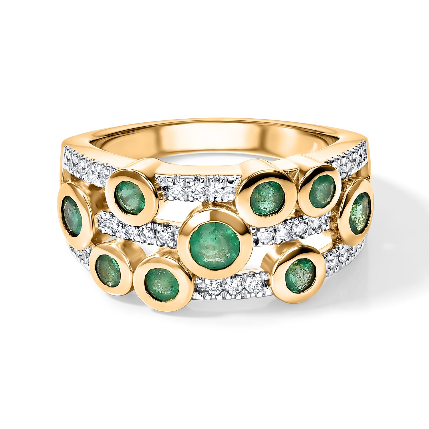 D'Joy Premium Kagem Zambian Emerald and White Zircon 1.25 ctw Bubble Bliss Ring in 18K Vermeil Yellow Gold Over Sterling Silver (Size 7.0)