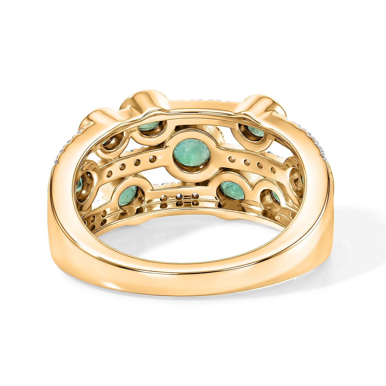 D'Joy Premium Kagem Zambian Emerald and White Zircon 1.25 ctw Bubble Bliss Ring in 18K Vermeil Yellow Gold Over Sterling Silver (Size 7.0)