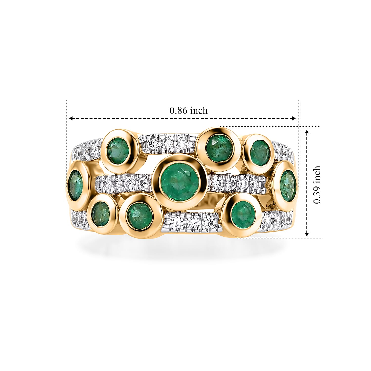 D'Joy Premium Kagem Zambian Emerald and White Zircon 1.25 ctw Bubble Bliss Ring in 18K Vermeil Yellow Gold Over Sterling Silver (Size 7.0)