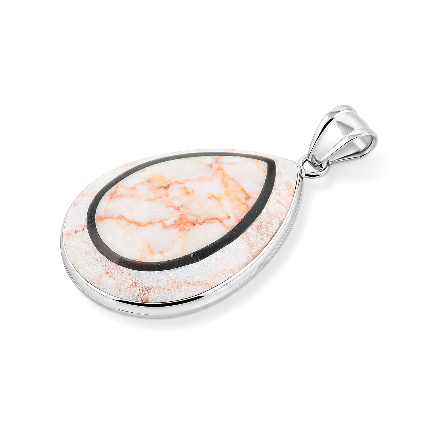Crazy Lace Agate and Black Agate 55.00 ctw Pear Pendant without Chain in Stainless Steel