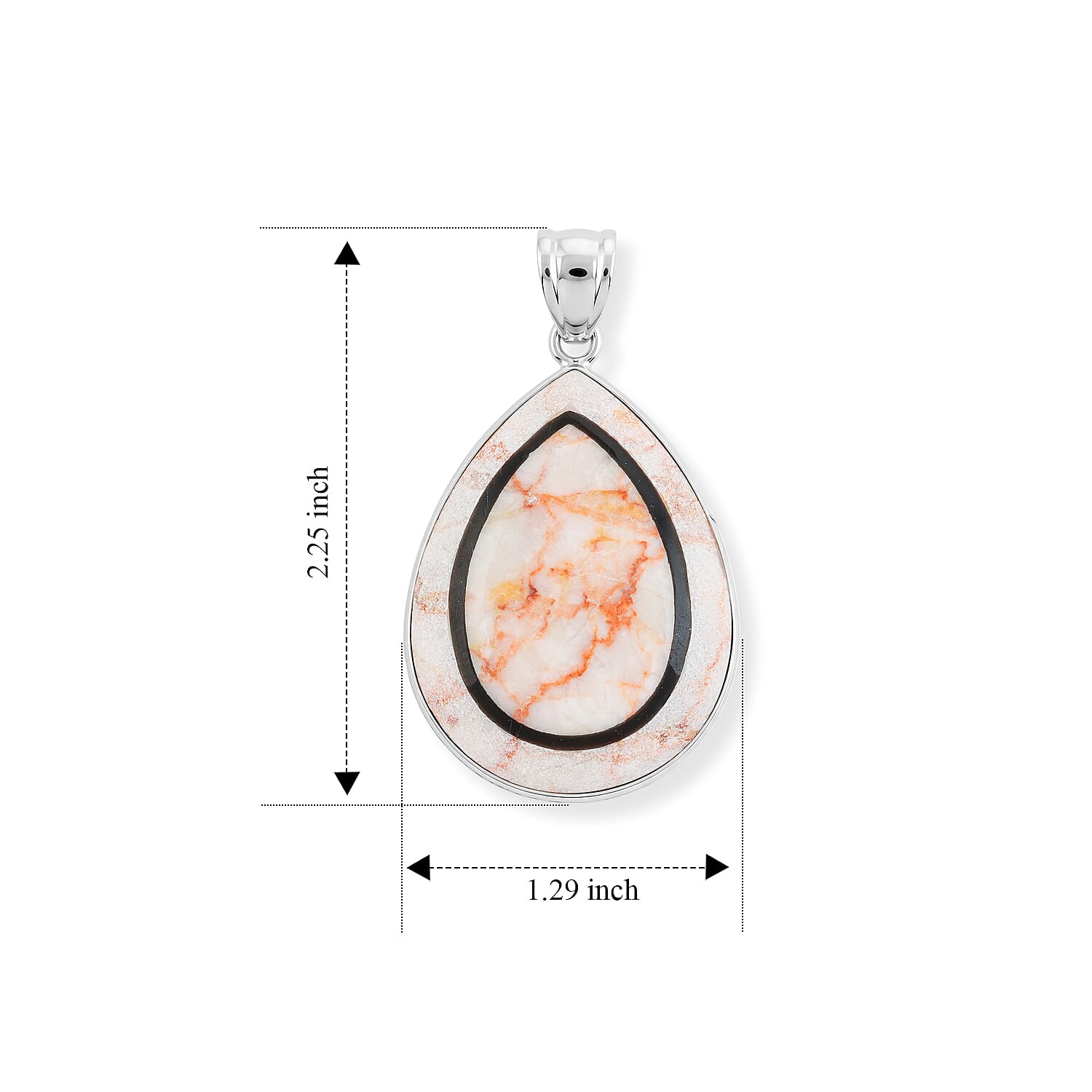 Crazy Lace Agate and Black Agate 55.00 ctw Pear Pendant without Chain in Stainless Steel