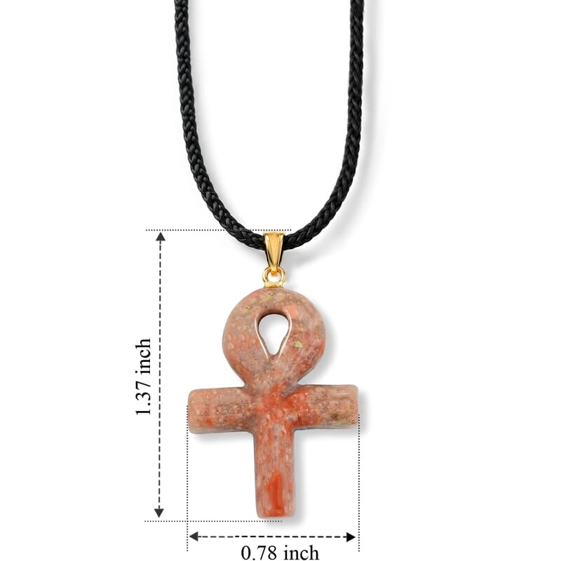 Autumn Jasper 17.50 ctw Ankh Cross Pendant with Rope Cord Necklace (24 Inches) in Goldtone