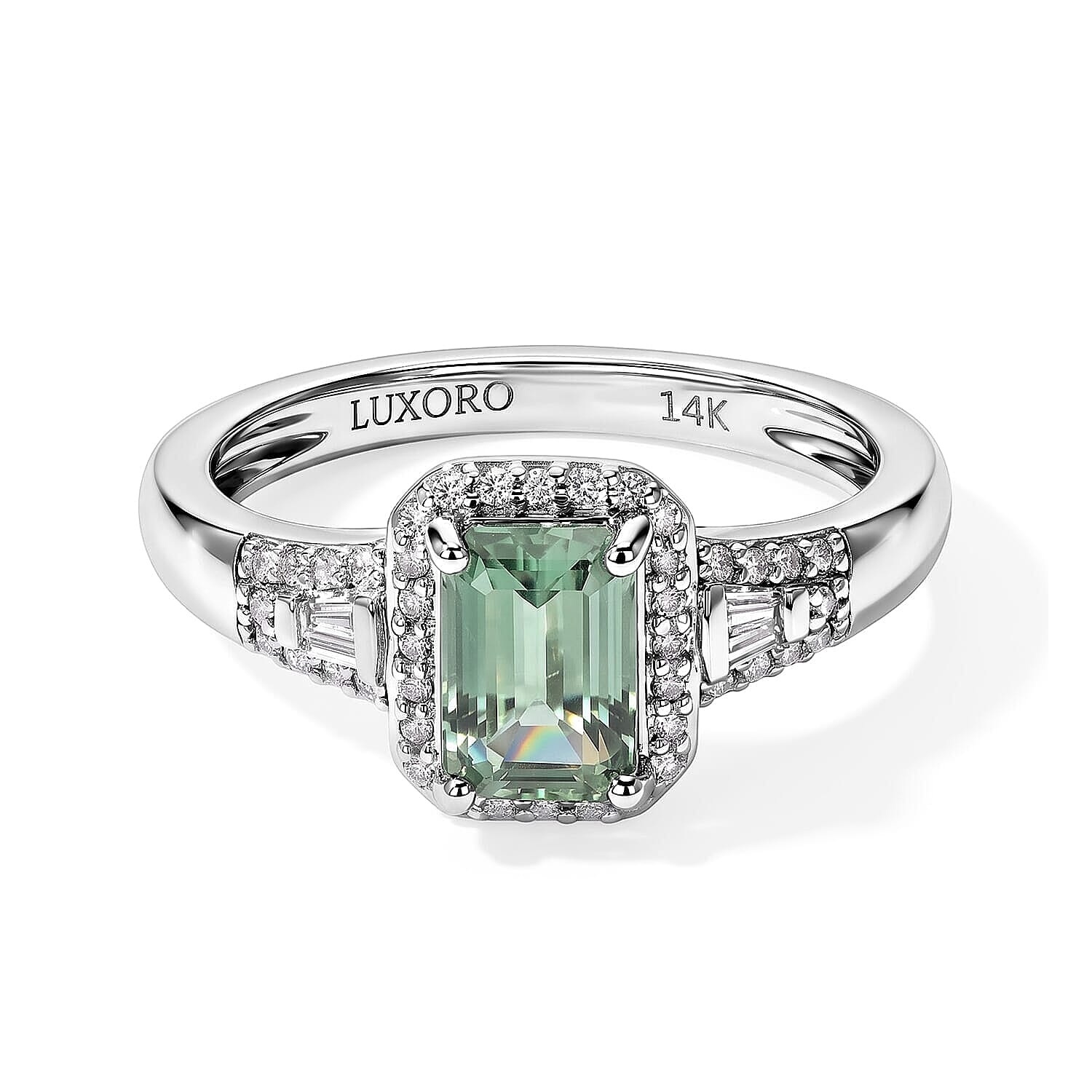 Luxoro AAA Arquiana Mint Tourmaline and Diamond I2 1.50 ctw Ring in 14K White Gold (Size 5.0)