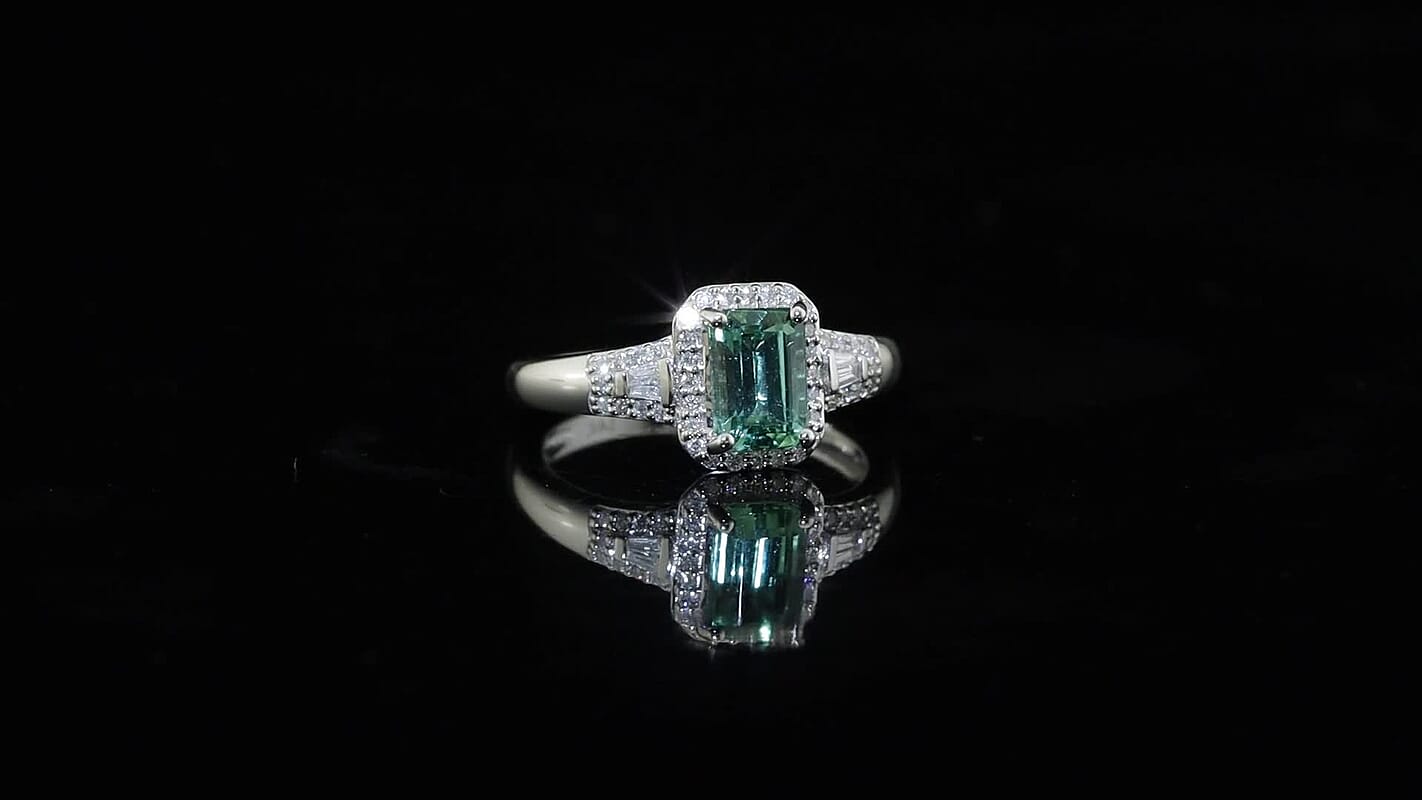 Luxoro 14K White Gold AAA Arquiana Mint Tourmaline, Diamond (I2) (0.31 cts) Ring (Size 10.0) 1.50 ctw