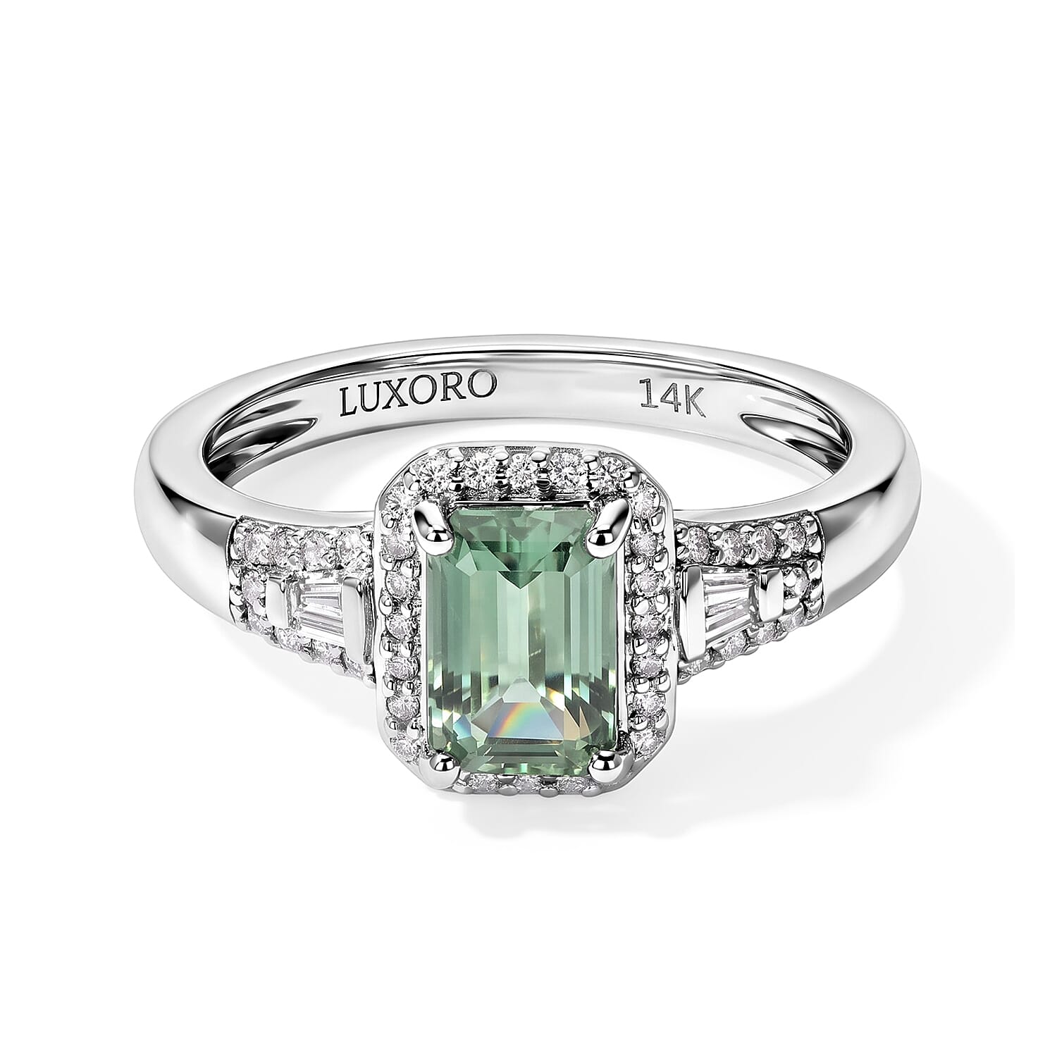 Luxoro AAA Arquiana Mint Tourmaline and Diamond I2 1.50 ctw Ring in 14K White Gold (Size 7.0)