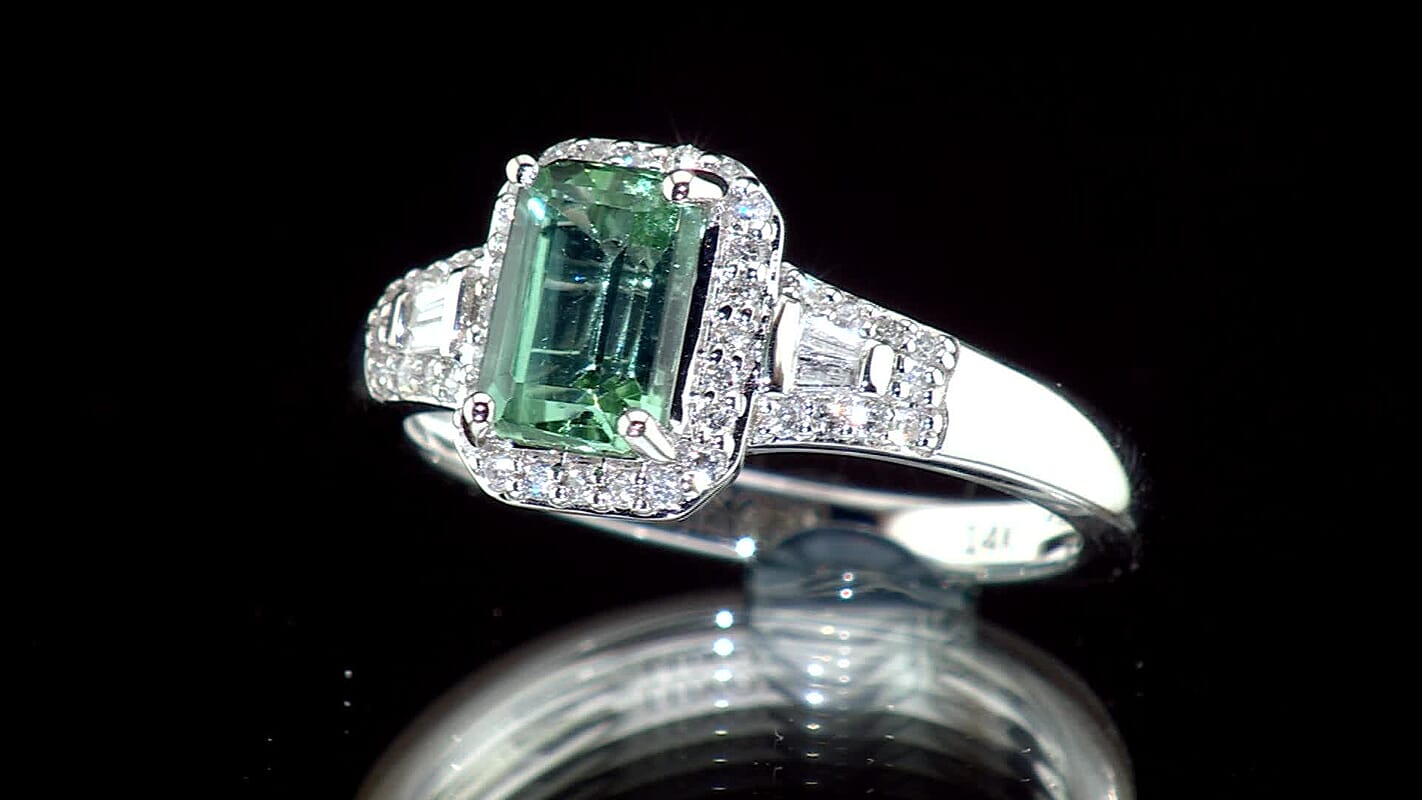 Luxoro 14K White Gold AAA Arquiana Mint Tourmaline, Diamond (I2) (0.31 cts) Ring (Size 10.0) 1.50 ctw