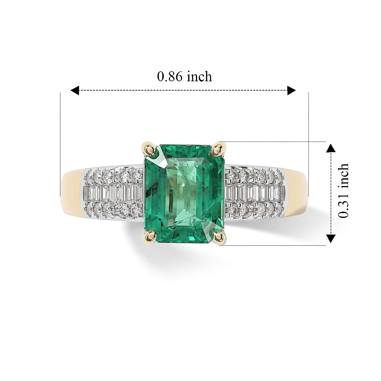 Luxoro AAA Kagem Zambian Emerald and Diamond I2 2.50 ctw Verdant Prism Ring in 10K Yellow Gold (Size 5.0)