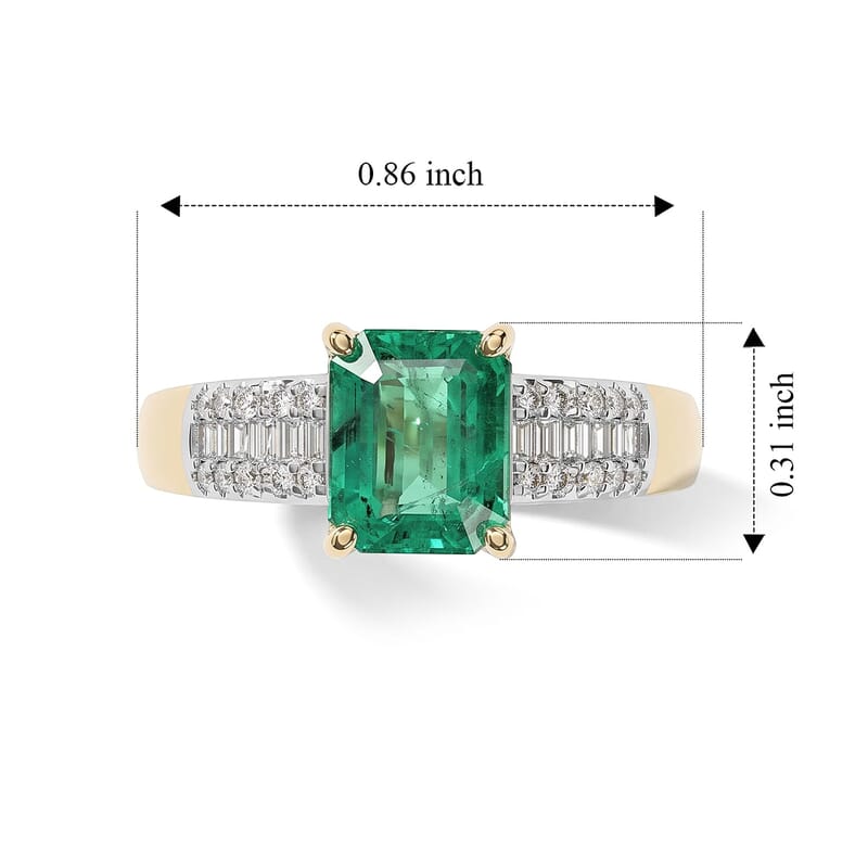 Luxoro AAA Kagem Zambian Emerald and Diamond I2 2.50 ctw Verdant Prism Ring in 10K Yellow Gold (Size 5.0)